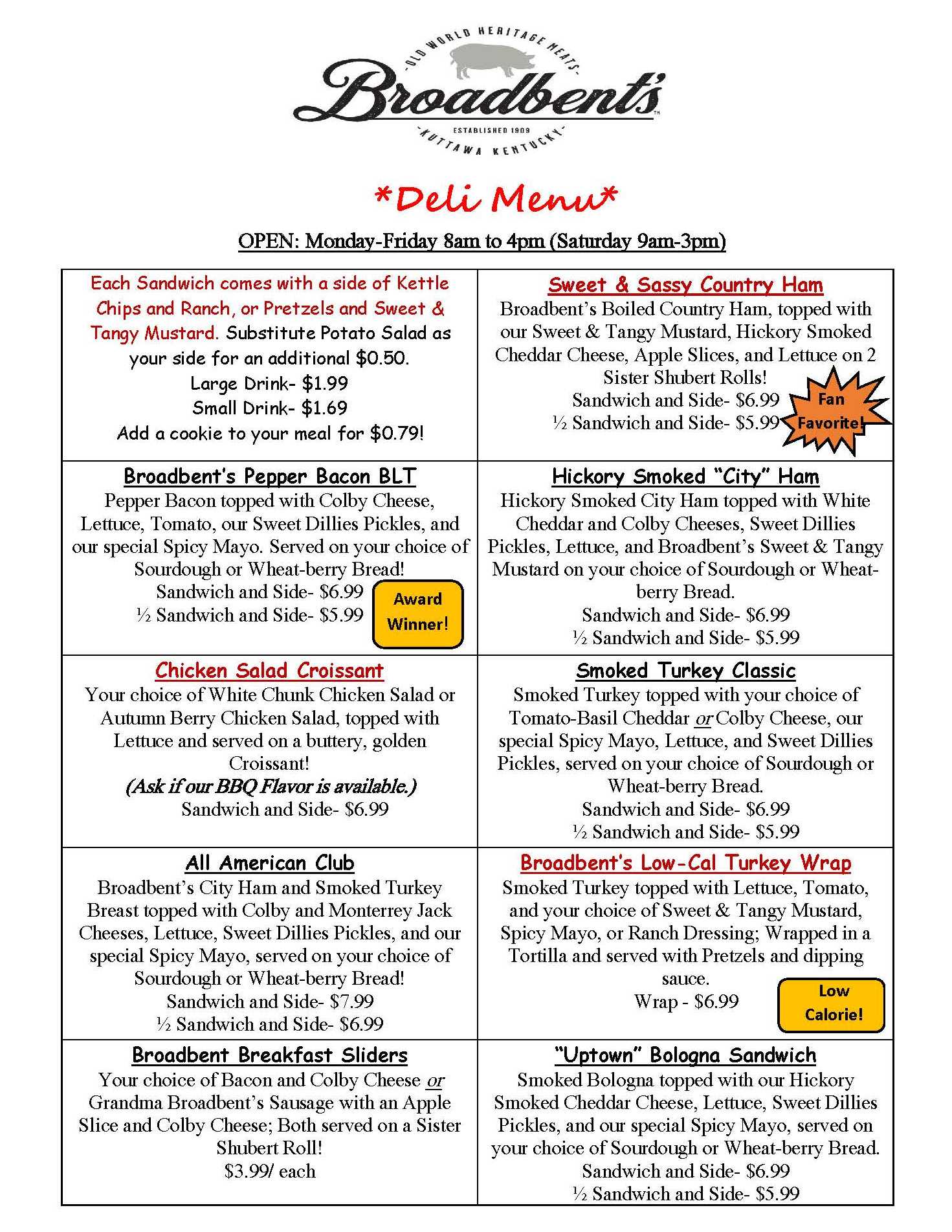 Broadbent Gourmet Market Menu