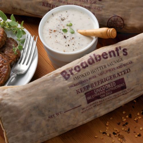 *Broadbent's Hotter <p> Hickory Smoked Pork Sausage</p><p> 1-2 Lb. Sack